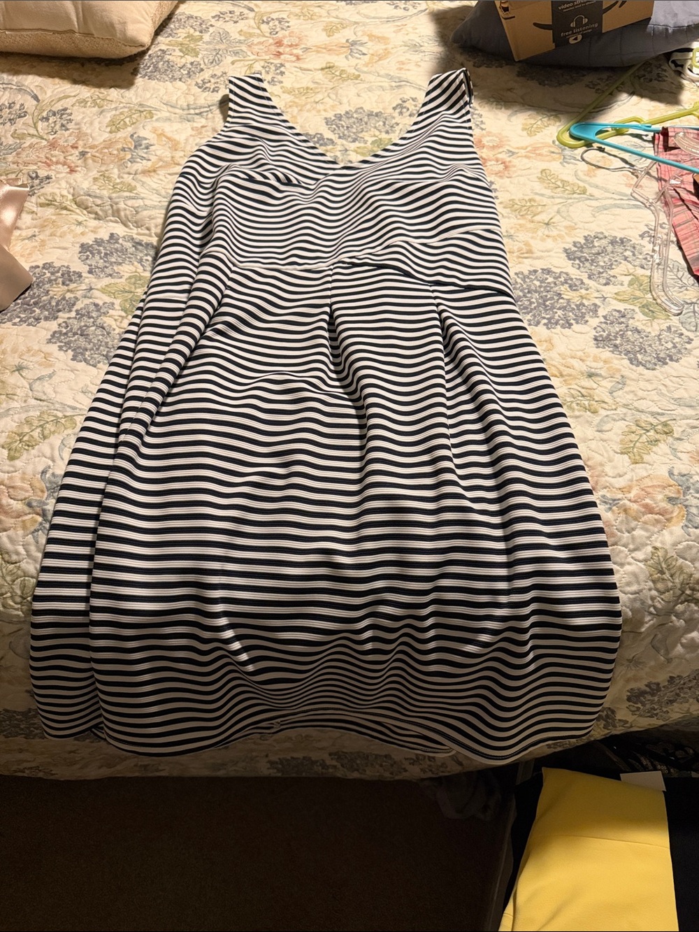 Lane Bryant Navy and White Striped Sleeveless Midi Dress